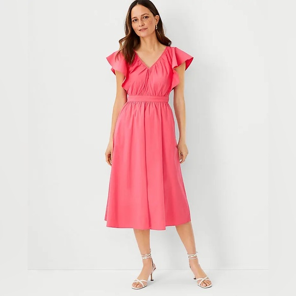 ANN TAYLOR Dresses | Flutter Sleeve Flare Dress Rich Carmine Pink – Womens - Picture 3 of 4